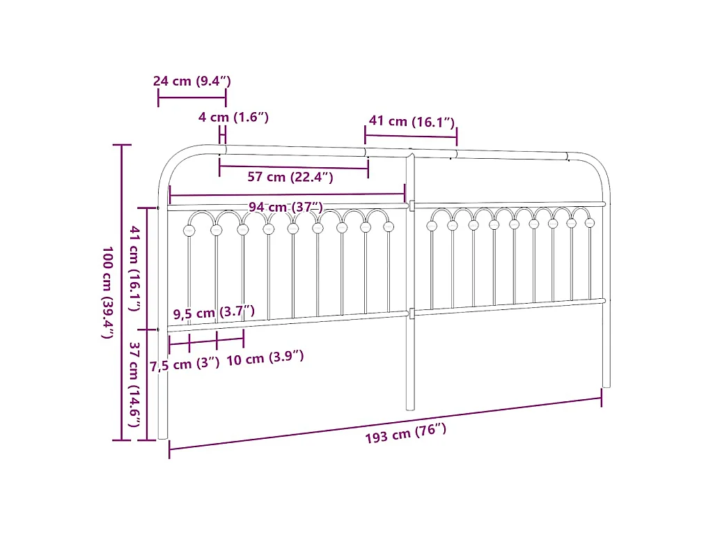 Tête de lit de remplacement métal noir 193 cm
