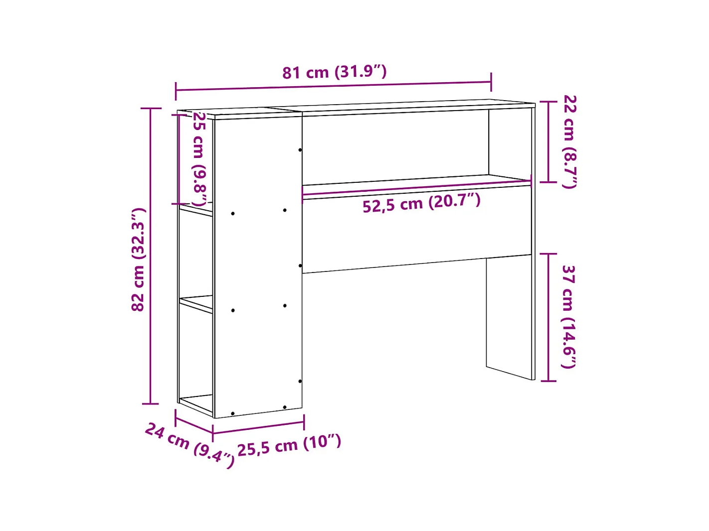 Kopfteil mit Stauraum 75 cm Massivholz Kiefer