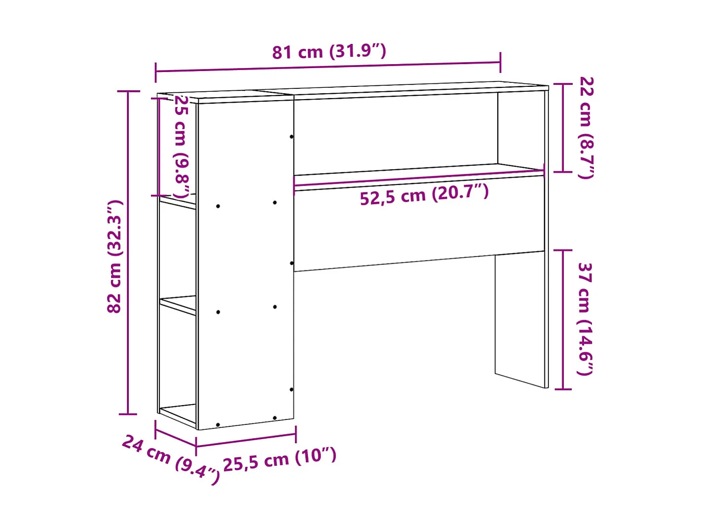 Testiera con Ripiani 75 cm in Legno Massello di Pino
