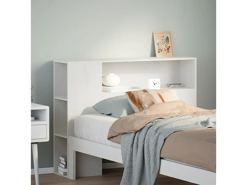 Kopfteil mit Stauraum Weiß 75 cm Massivholz Kiefer