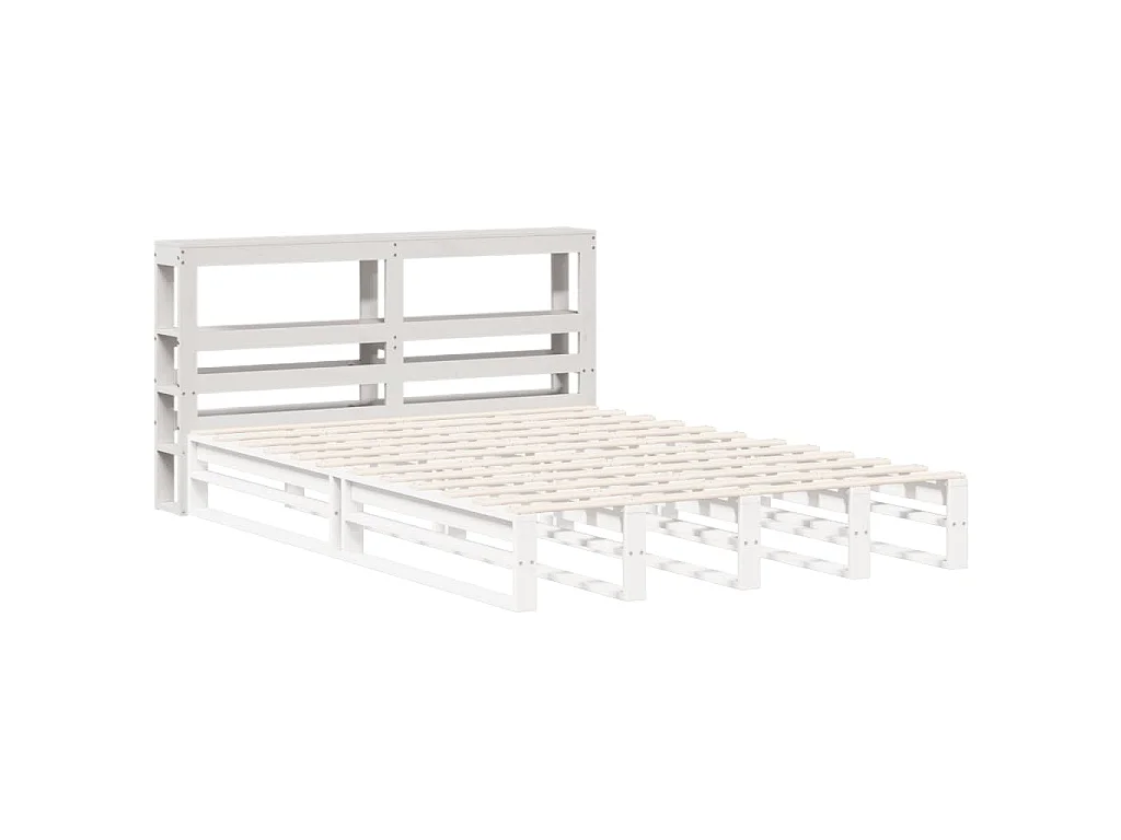 Testiera con Ripiani Bianca 150 cm in Legno Massello di Pino