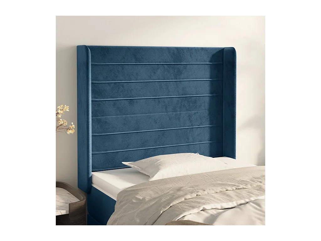 Tête de lit avec oreilles Bleu foncé 93x16x118/128 cm Velours