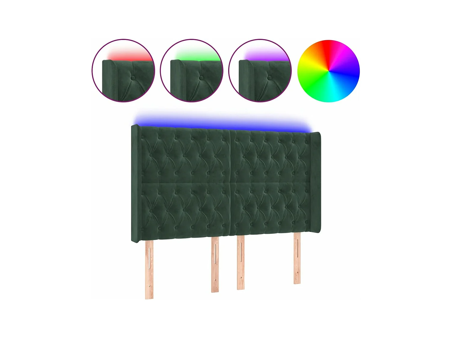 Testiera a LED Verde Scuro 163x16x118/128 cm in Velluto