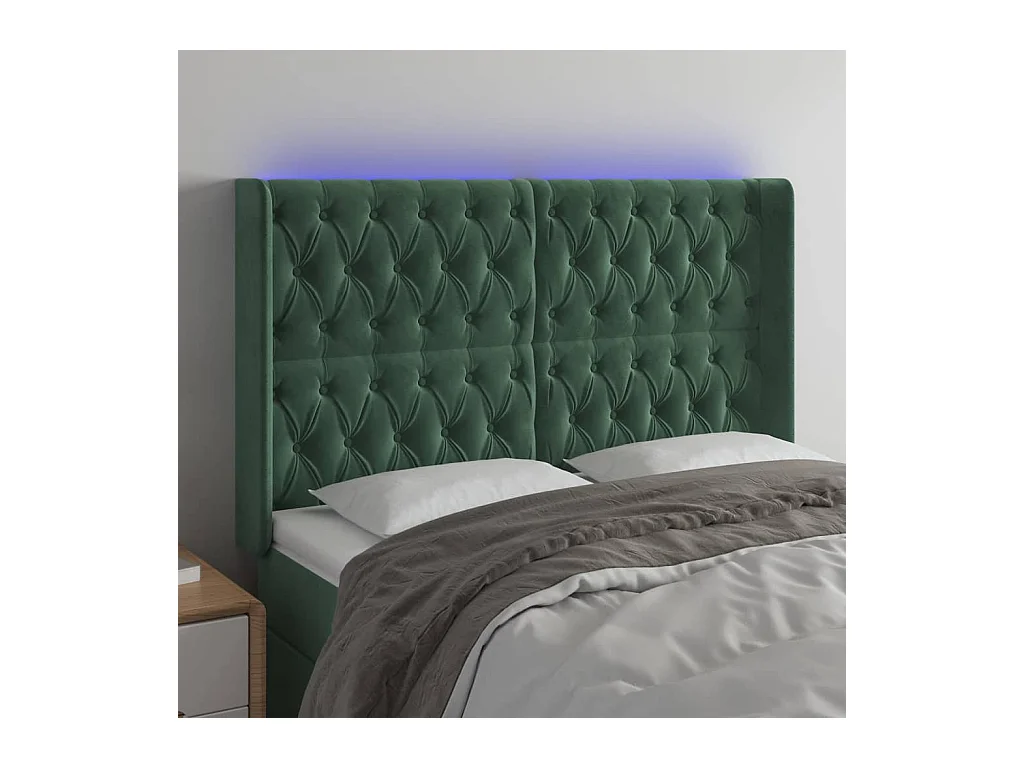 Tête de lit à LED Vert foncé 163x16x118/128 cm Velours
