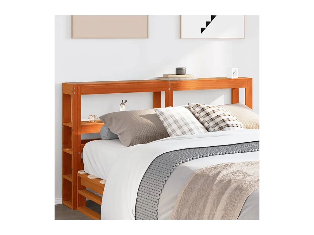Tête de lit avec étagères marron cire 160 cm bois massif de pin