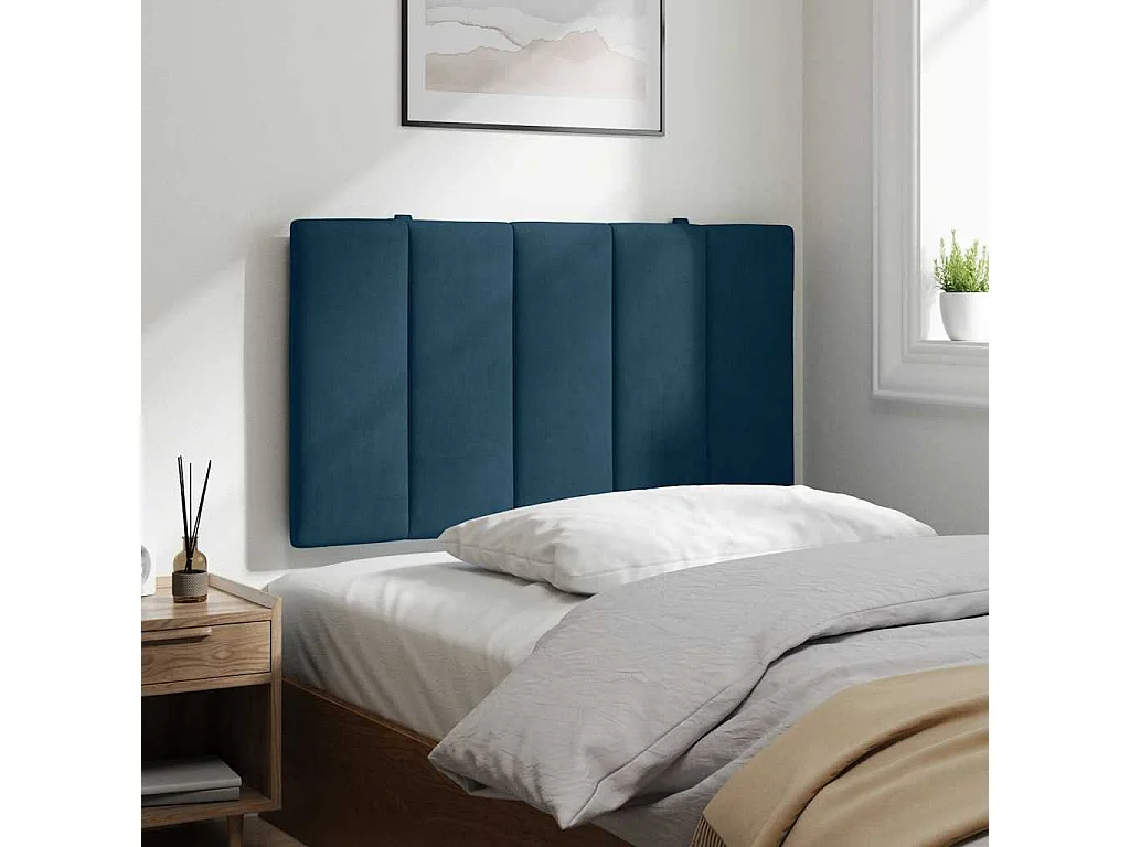Coussin de tête de lit Hanko bleu 90 cm velours