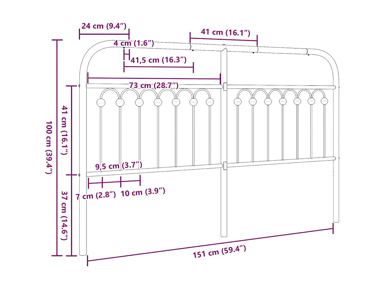 Tête de lit de remplacement métal blanc 150 cm