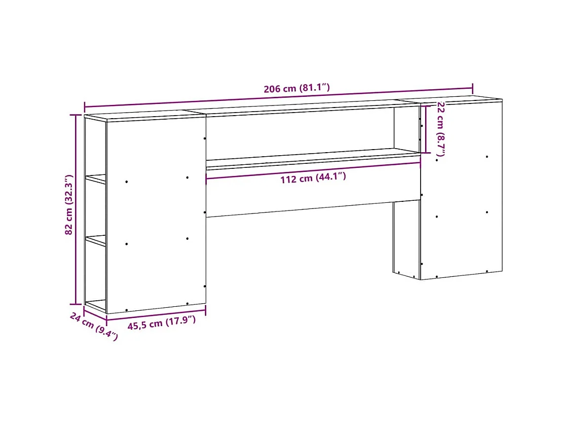 Tête de lit avec rangement cire marron 200cm bois massif de pin