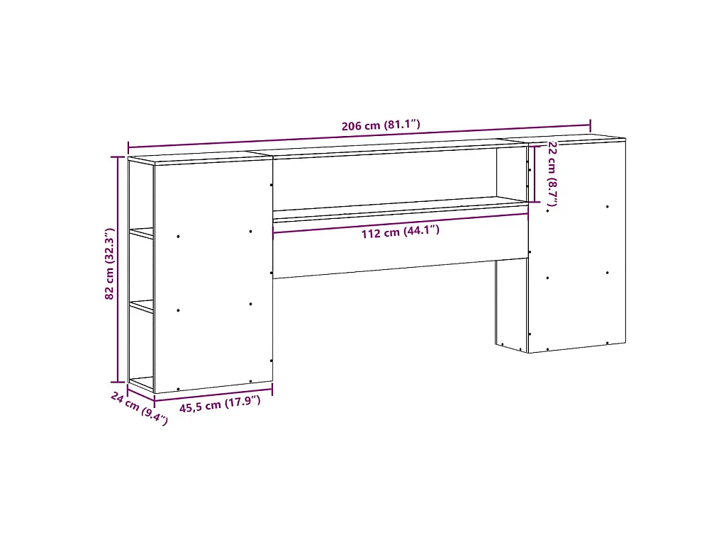 Tête de lit avec rangement cire marron 200cm bois massif de pin
