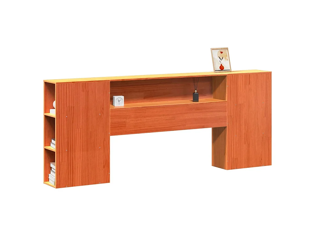 Tête de lit avec rangement cire marron 200cm bois massif de pin
