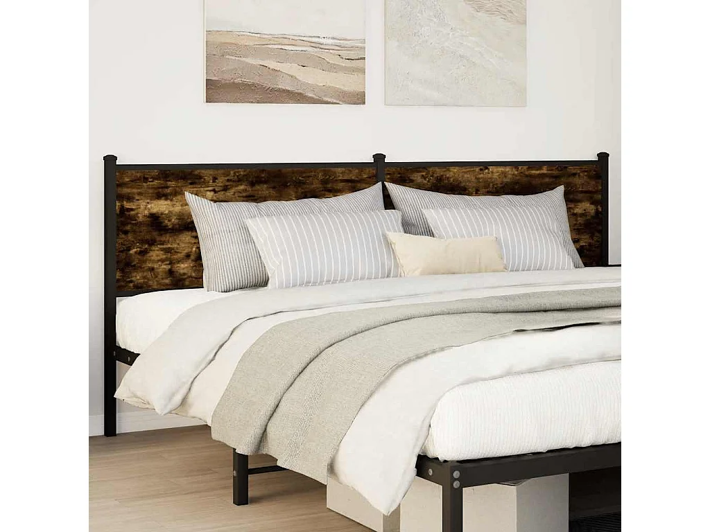 Hoofdbord 190 cm bewerkt hout en staal gerookt eikenkleurig