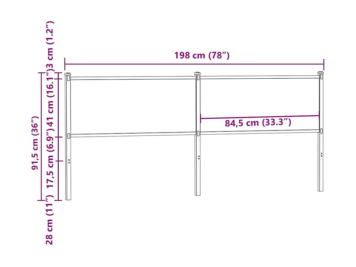 Hoofdbord 190 cm bewerkt hout en staal gerookt eikenkleurig