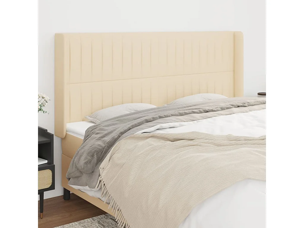 Tête de lit avec oreilles Crème 203x16x118/128 cm Tissu