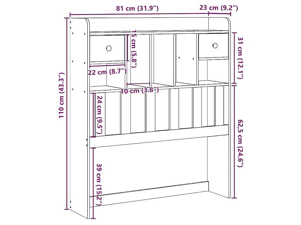 Tête de lit avec rangement 75 cm bois massif de pin