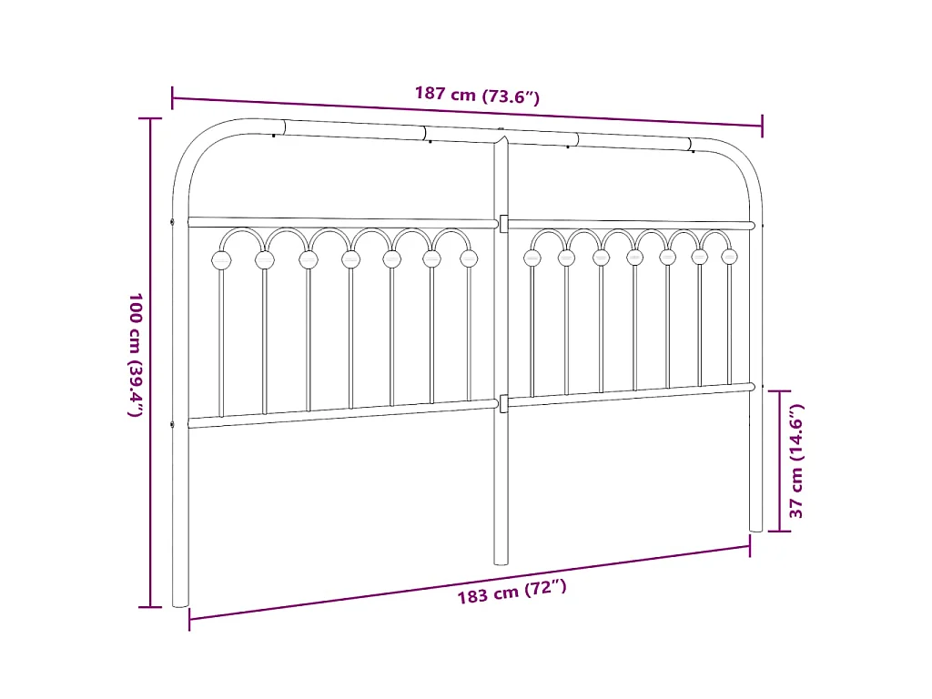 Tête de lit de remplacement métal blanc 180 cm