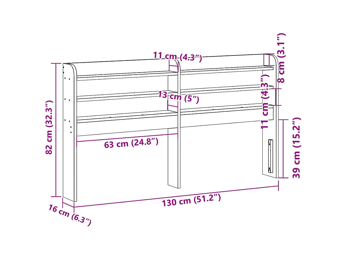 Tête de lit avec étagères marron cire 120 cm bois massif de pin