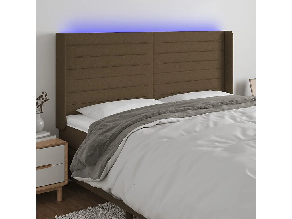LED Kopfteil Dunkelbraun 183x16x118/128 cm Stoff