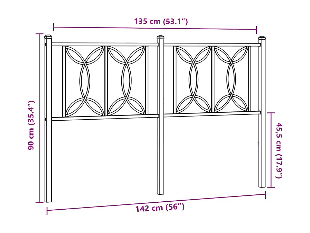 Cabeceira de cama 135 cm metal preto