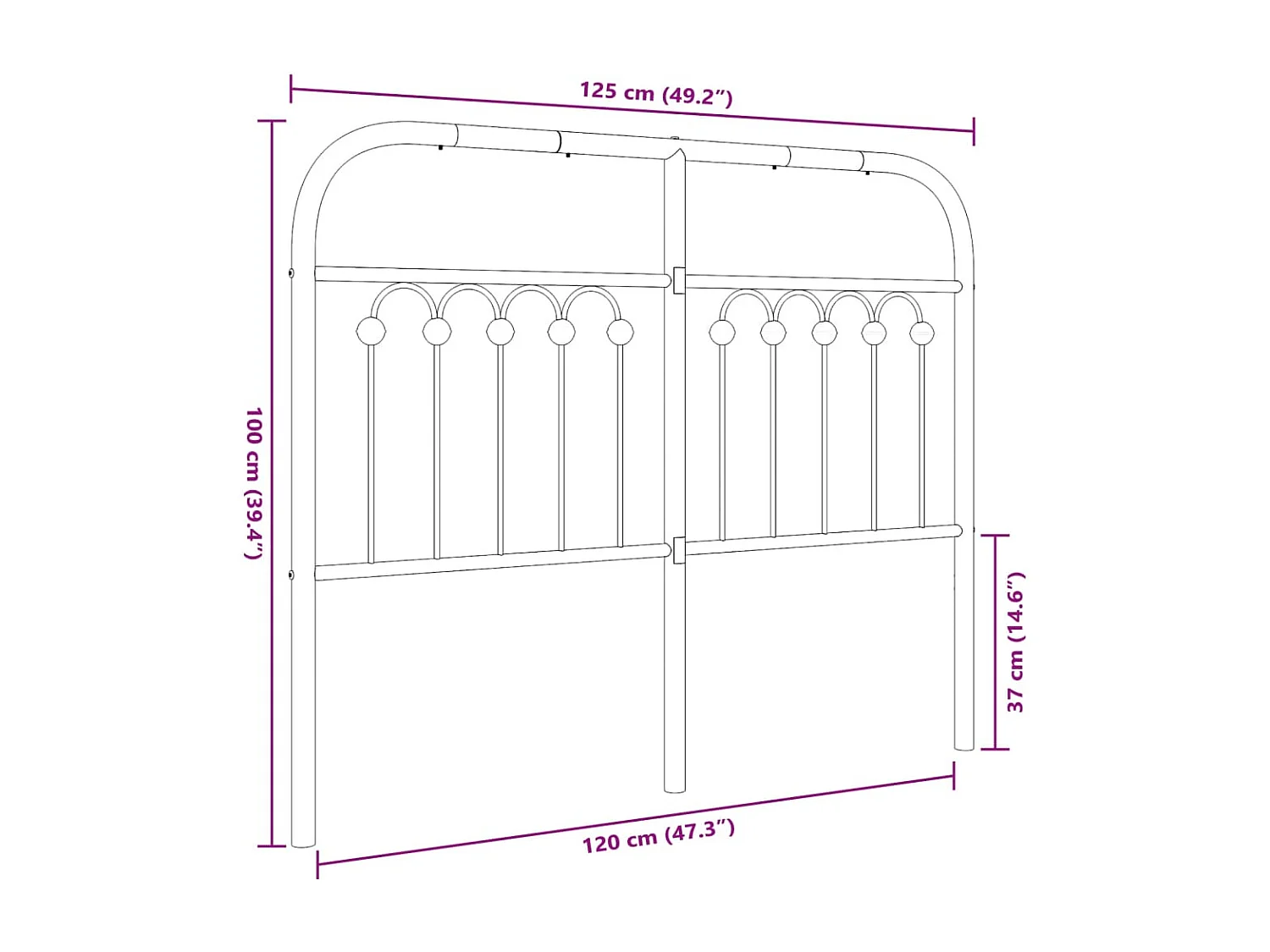 Kopfteil Metall Schwarz 120 cm
