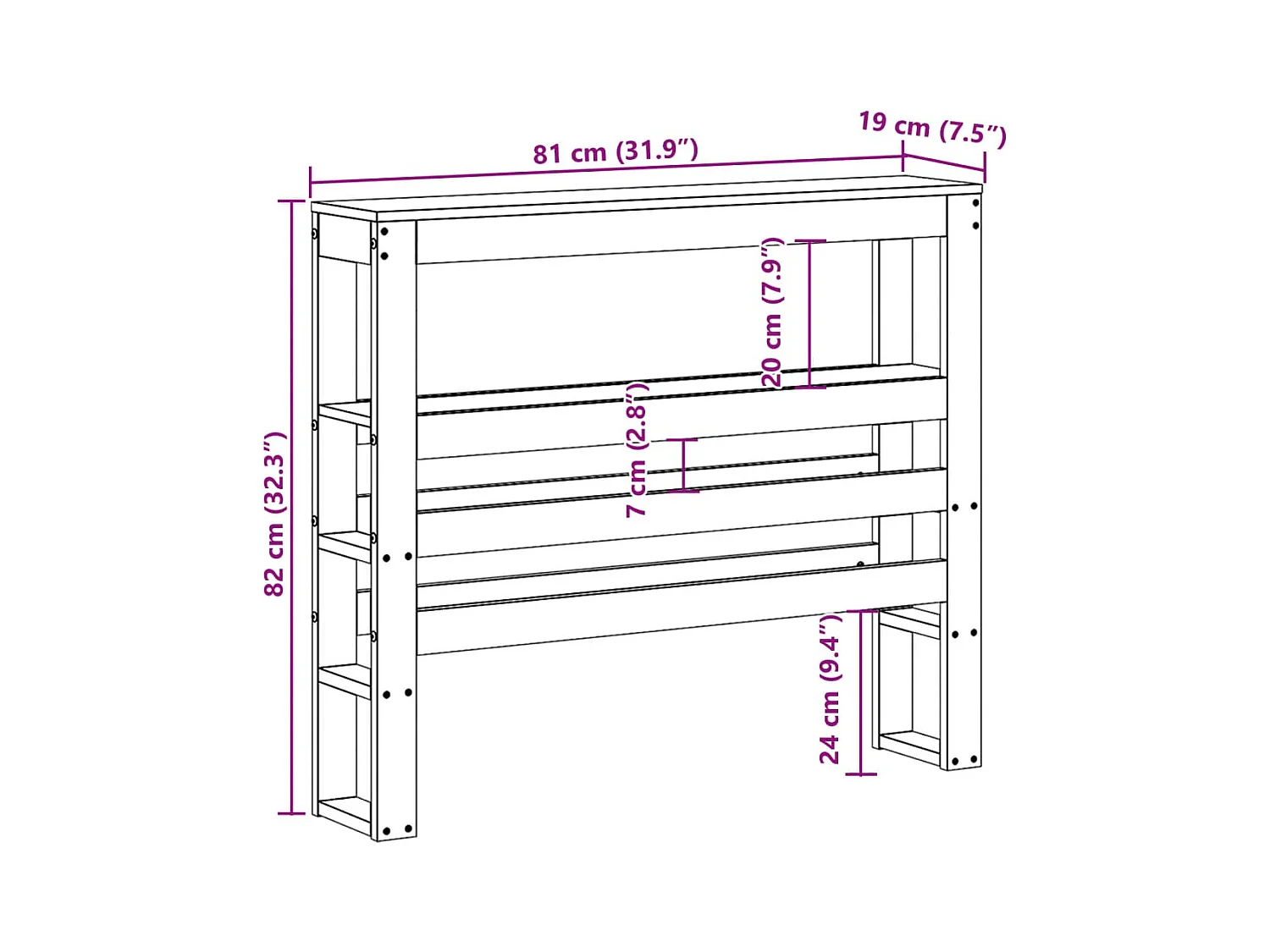 Tête de lit avec étagères blanc 75 cm bois massif de pin