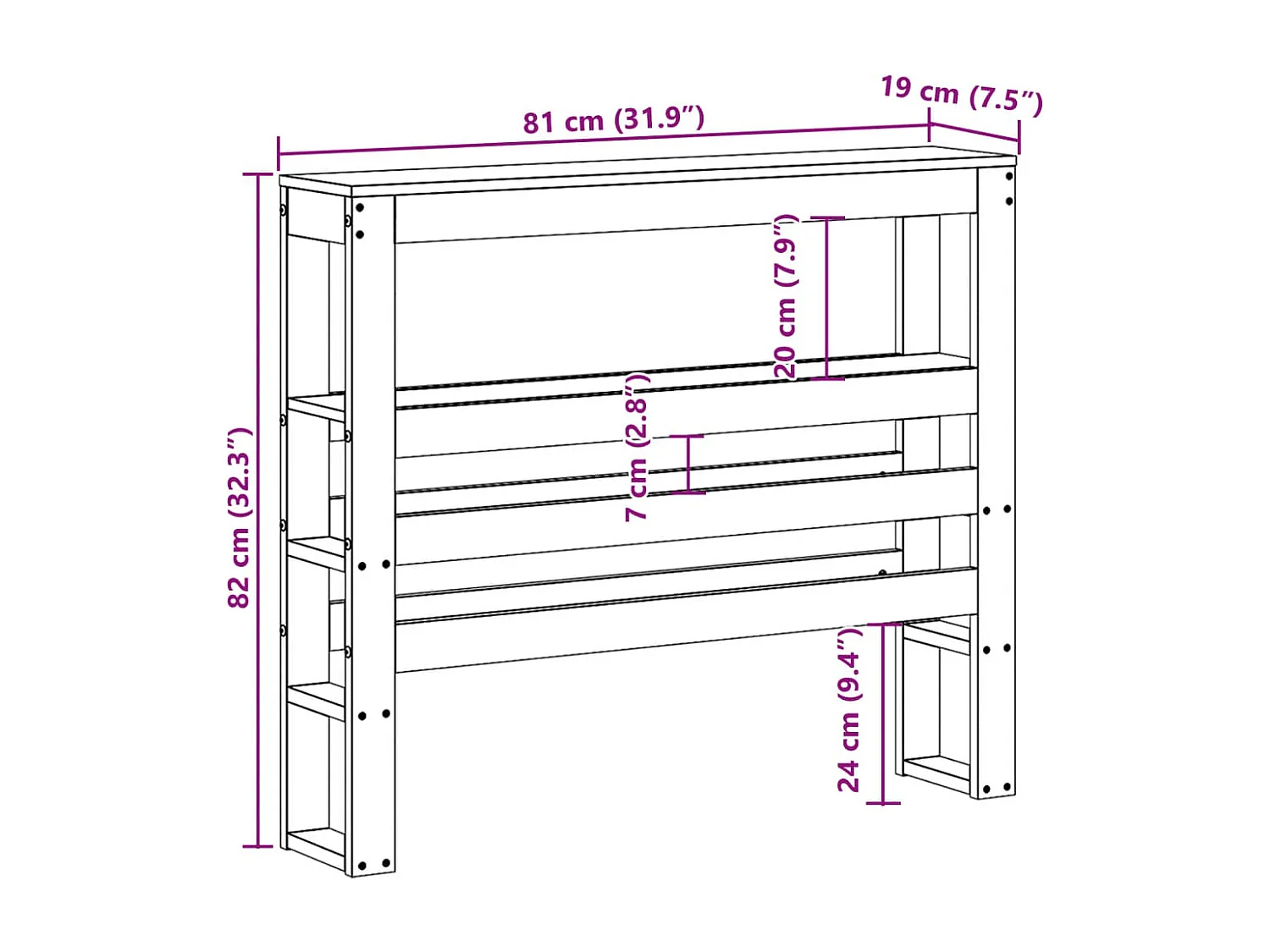 Tête de lit avec étagères blanc 75 cm bois massif de pin