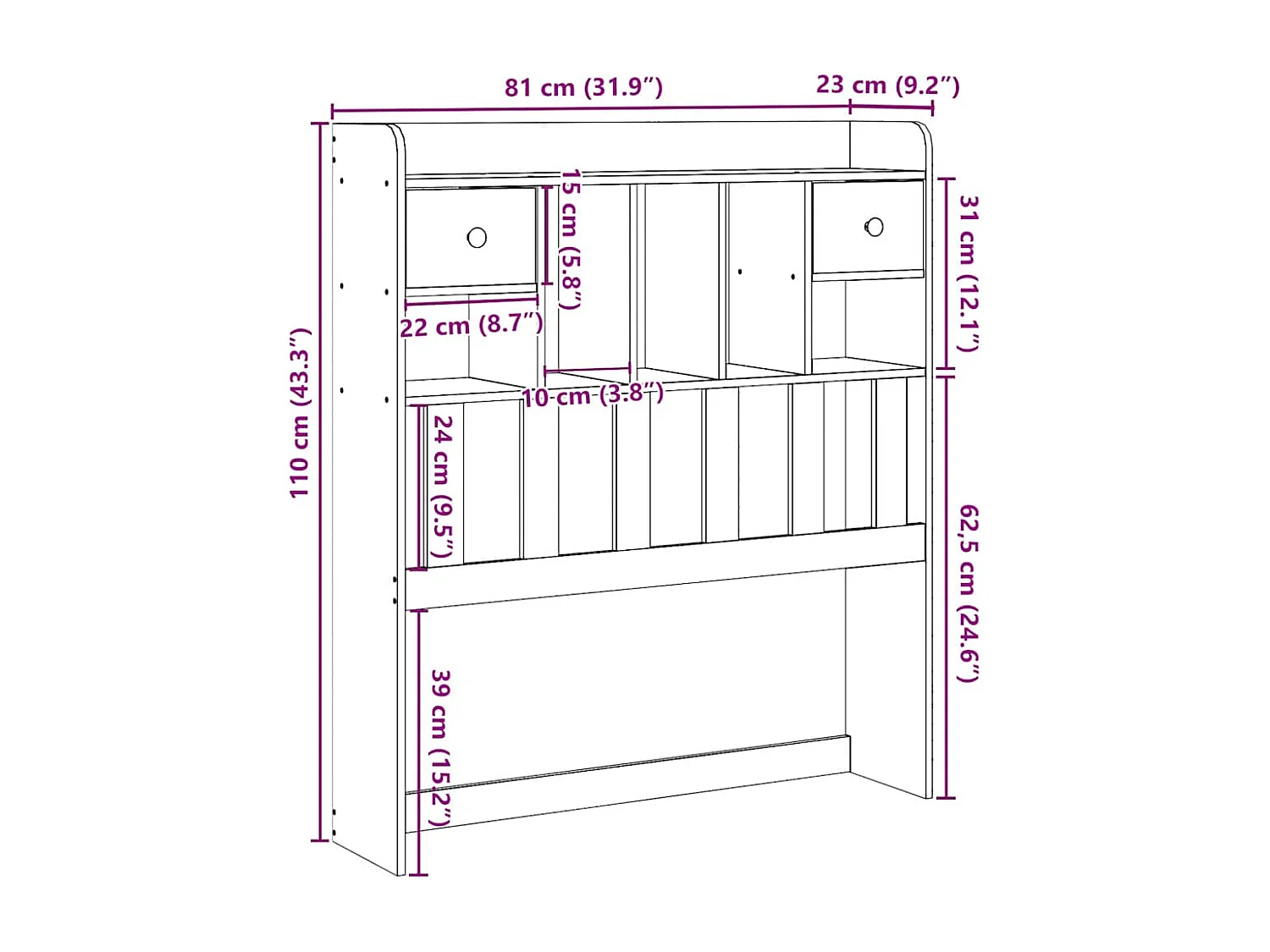 Tête de lit avec rangement cire marron 75 cm bois massif de pin