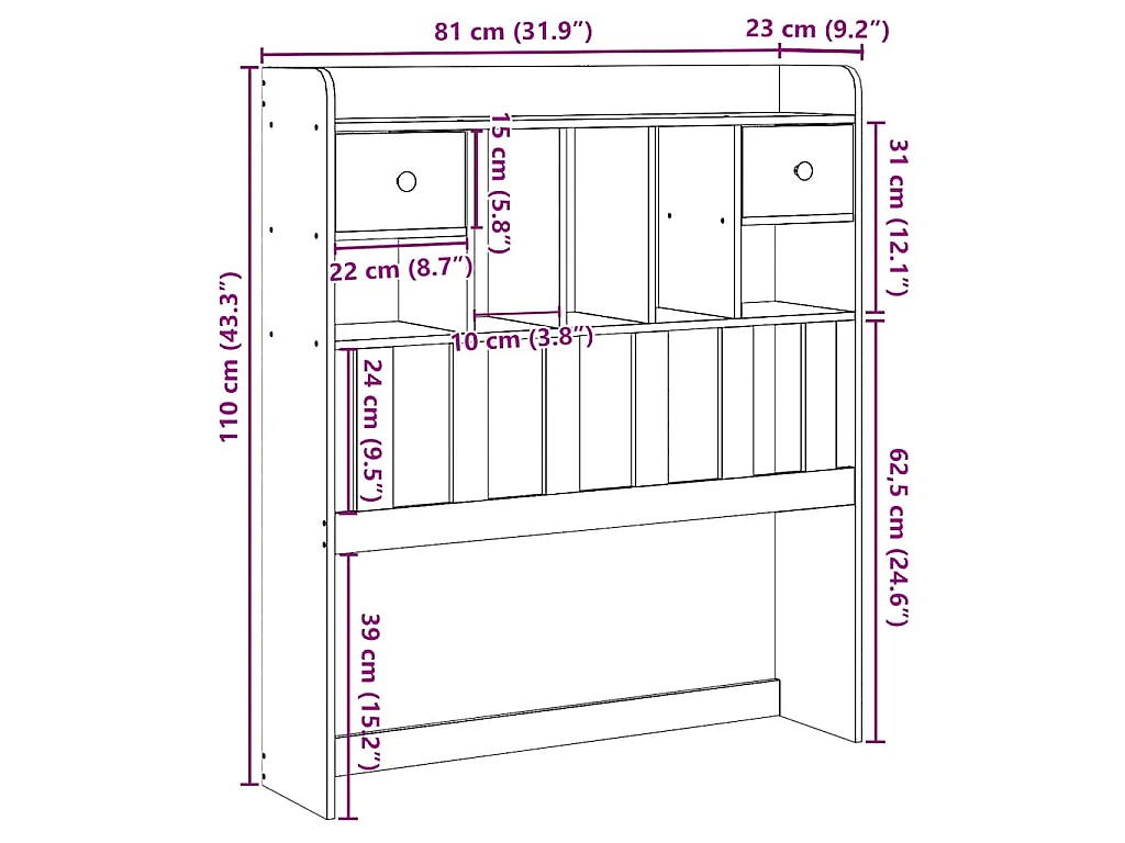 Tête de lit avec rangement cire marron 75 cm bois massif de pin