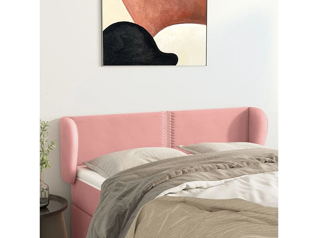 Testiera ad Orecchio Rosa 147x23x78/88 cm in Velluto