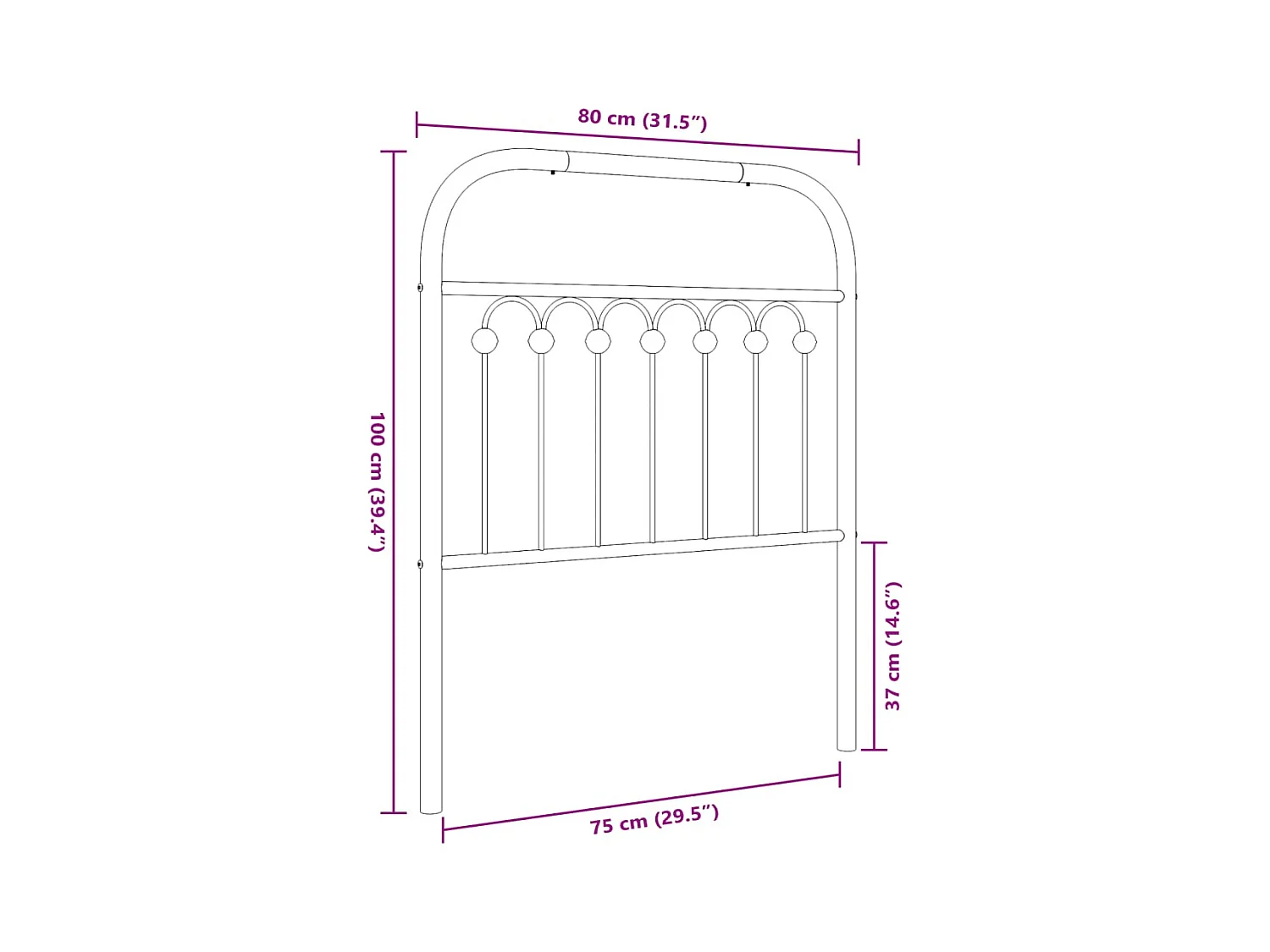 Tête de lit métal noir 75 cm