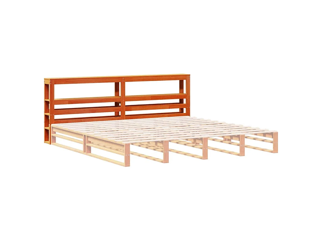 Tête de lit avec étagères marron cire 200 cm bois massif de pin