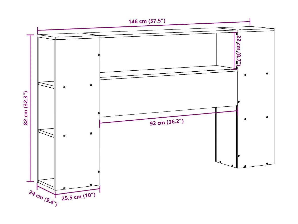 Tête de lit avec rangement cire marron 140cm bois massif de pin