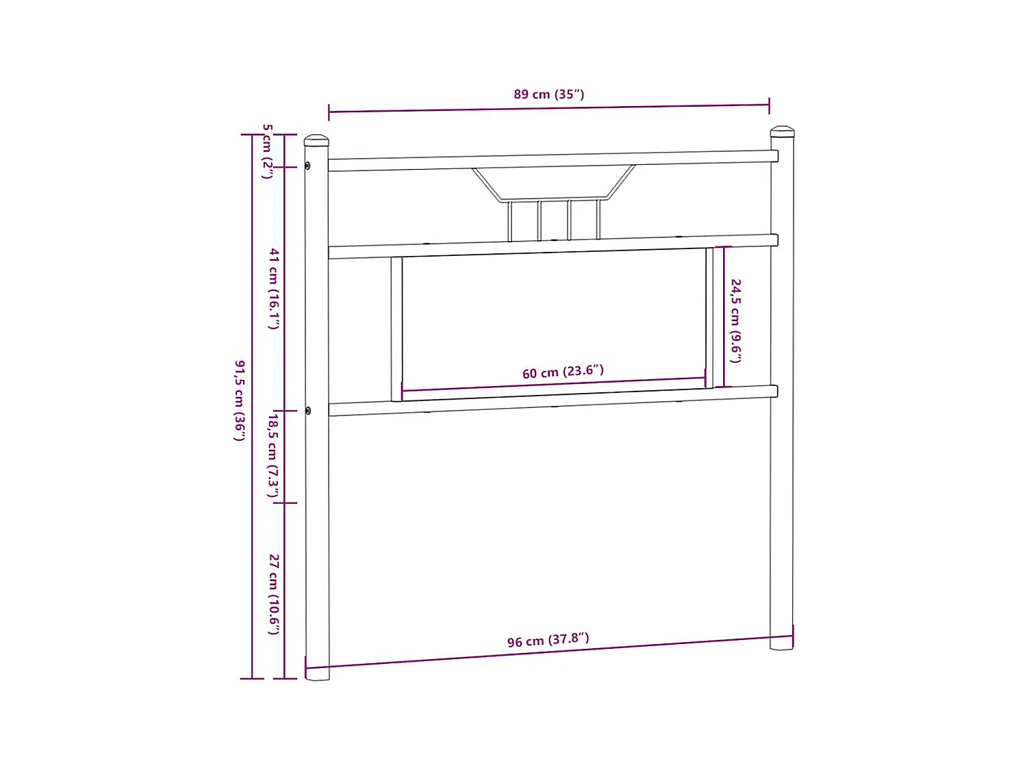 Testiera Rovere Marrone 90 cm in Legno Multistrato e Acciaio