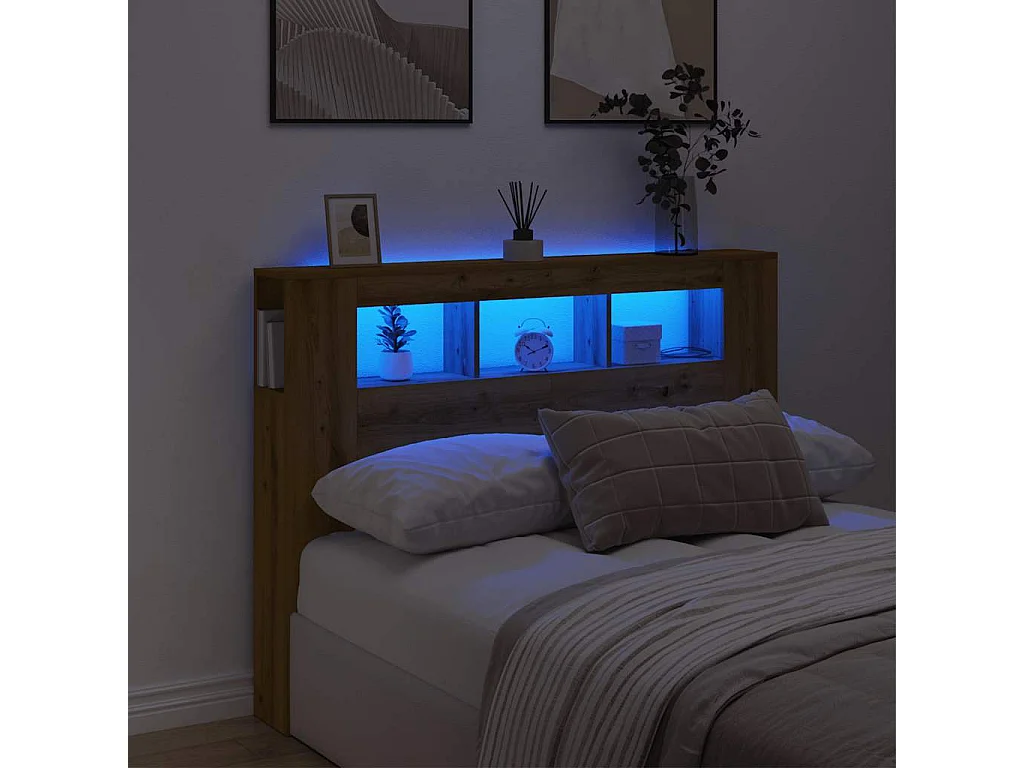 LED-Kopfteil Artisan-Eiche 140x18,5x103,5 cm Holzwerkstoff