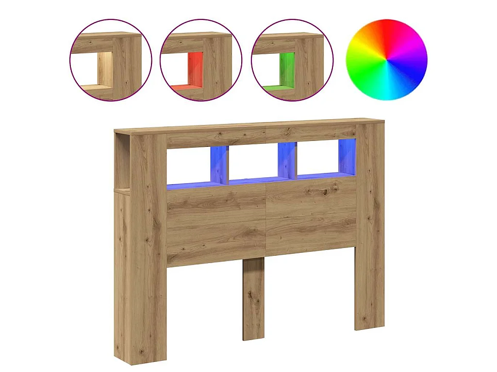 Tête de lit à LED chêne artisanal 140x18,5x103,5 cm