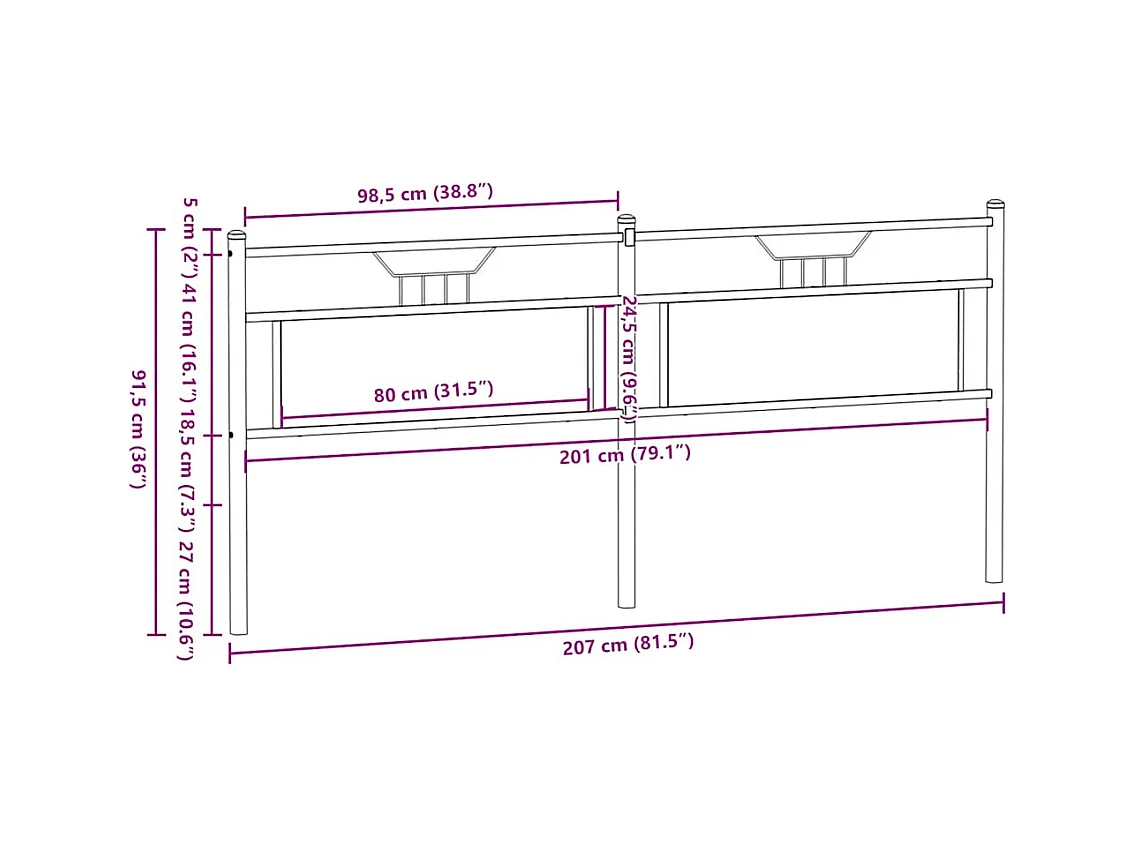 Testiera Rovere Marrone 200 cm in Legno Multistrato e Acciaio