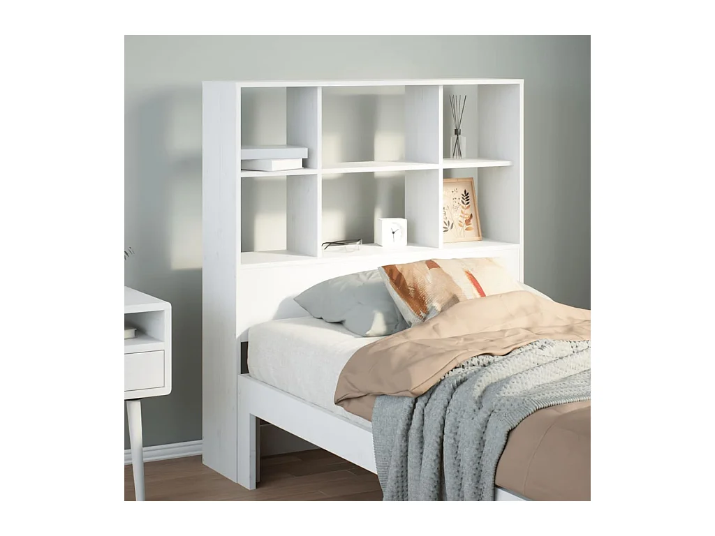 Tête de lit avec rangement blanc 90 cm bois massif de pin