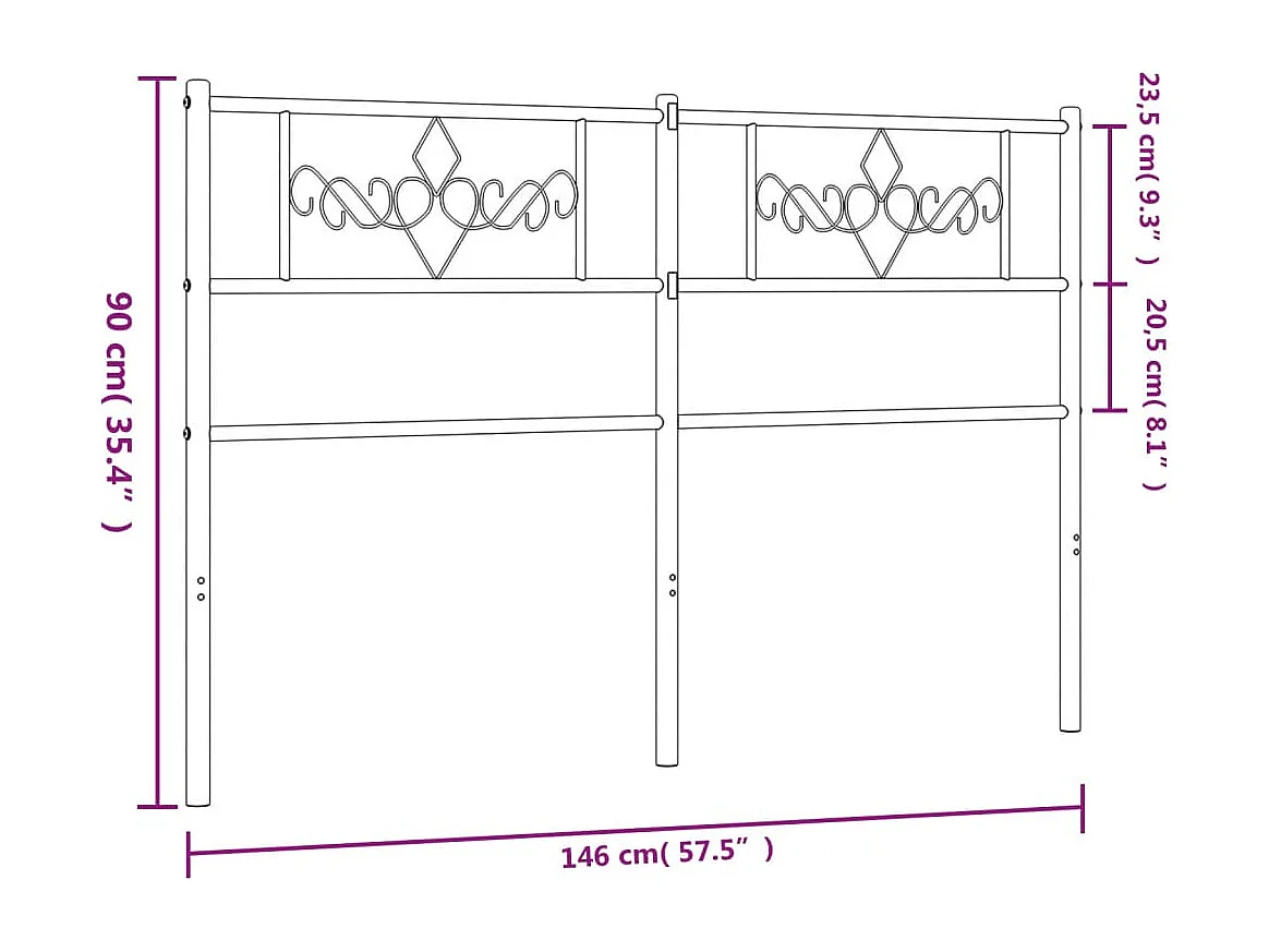 Tête de lit de remplacement métal noir 140 cm