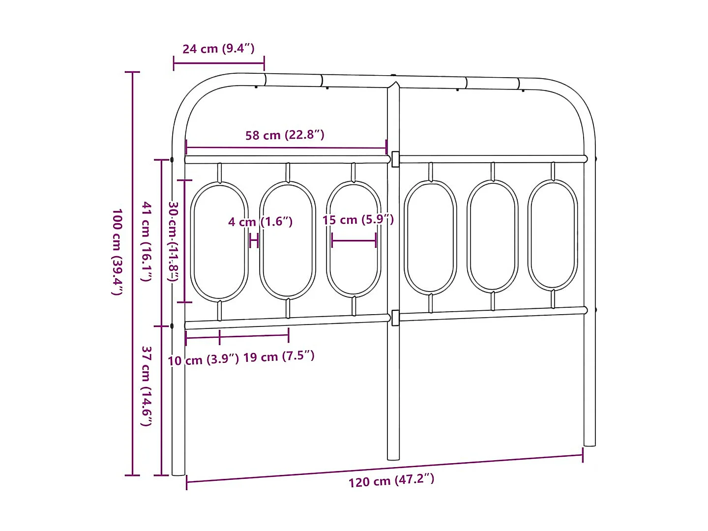 Tête de lit de remplacement métal noir 120 cm