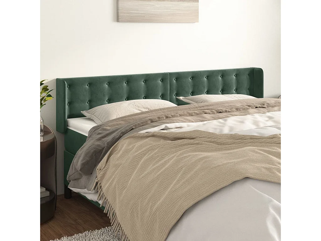 Tête de lit avec oreilles Vert foncé 163x16x78/88 cm Velours