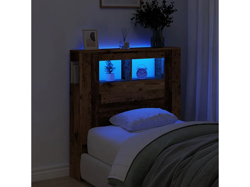 Cabecero con LED madera ingeniería envejecida 100x18,5x103,5 cm