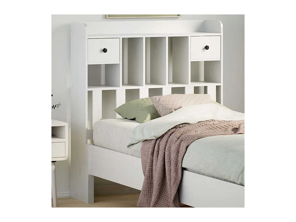 Tête de lit avec rangement blanc 90 cm bois massif de pin