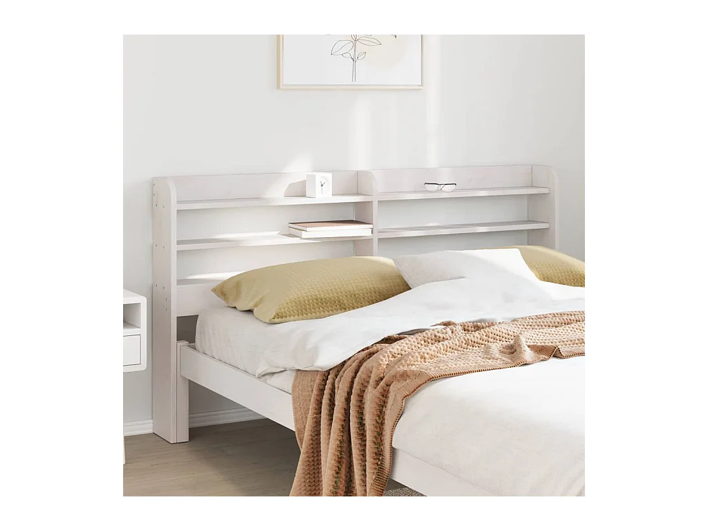 Tête de lit avec étagères blanc 160 cm bois massif de pin