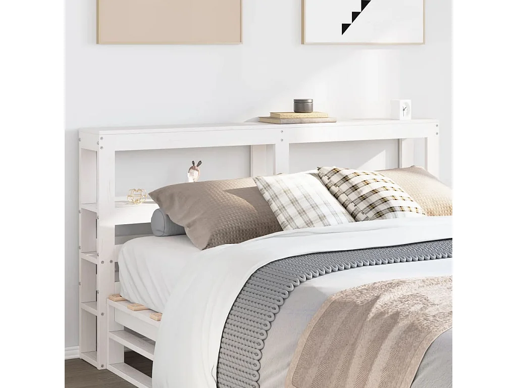 Cabecero de cama con estantes madera maciza pino blanco 120 cm