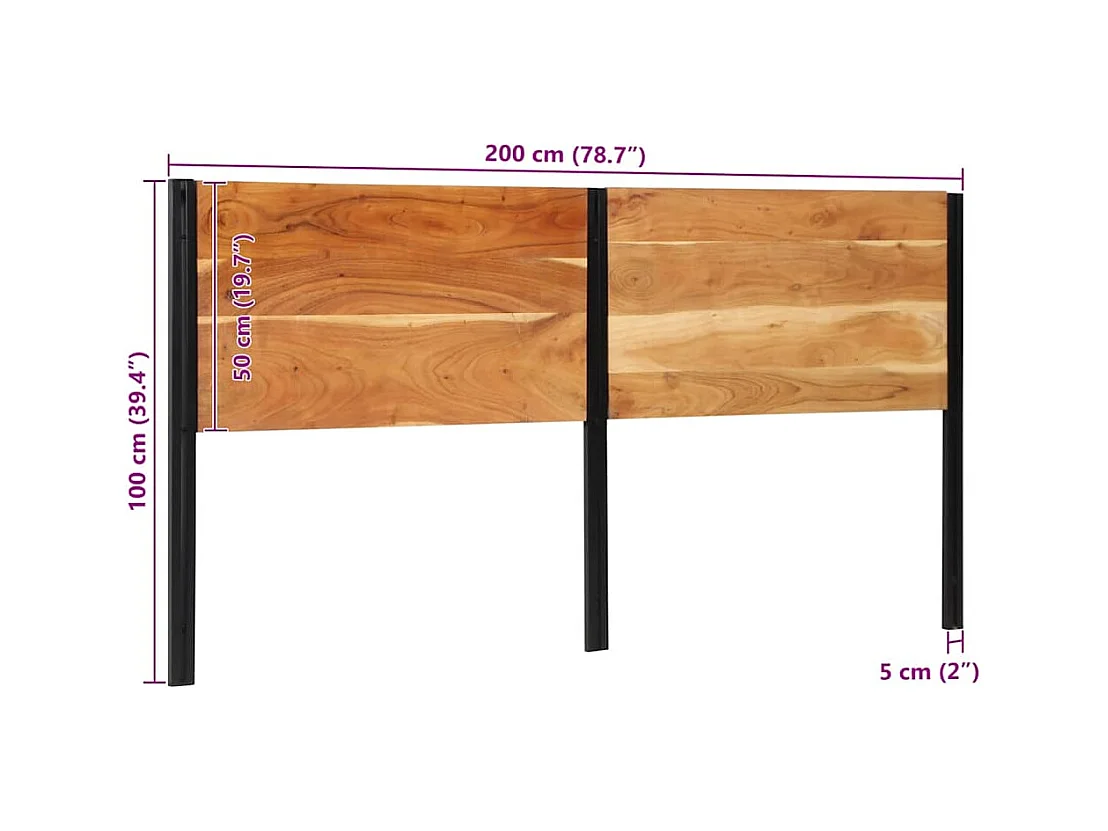 Tête de lit 200 cm bois massif d'acacia et fer