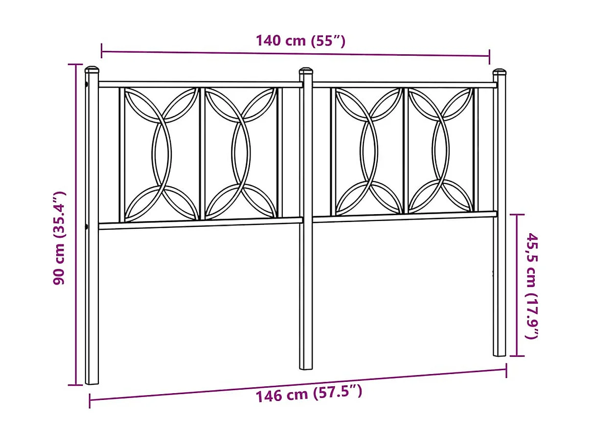 Hoofdbord 140 cm metaal zwart