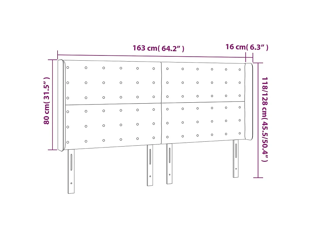 Cabeceira de cama c/ luzes LED veludo 163x16x118/128 cm preto