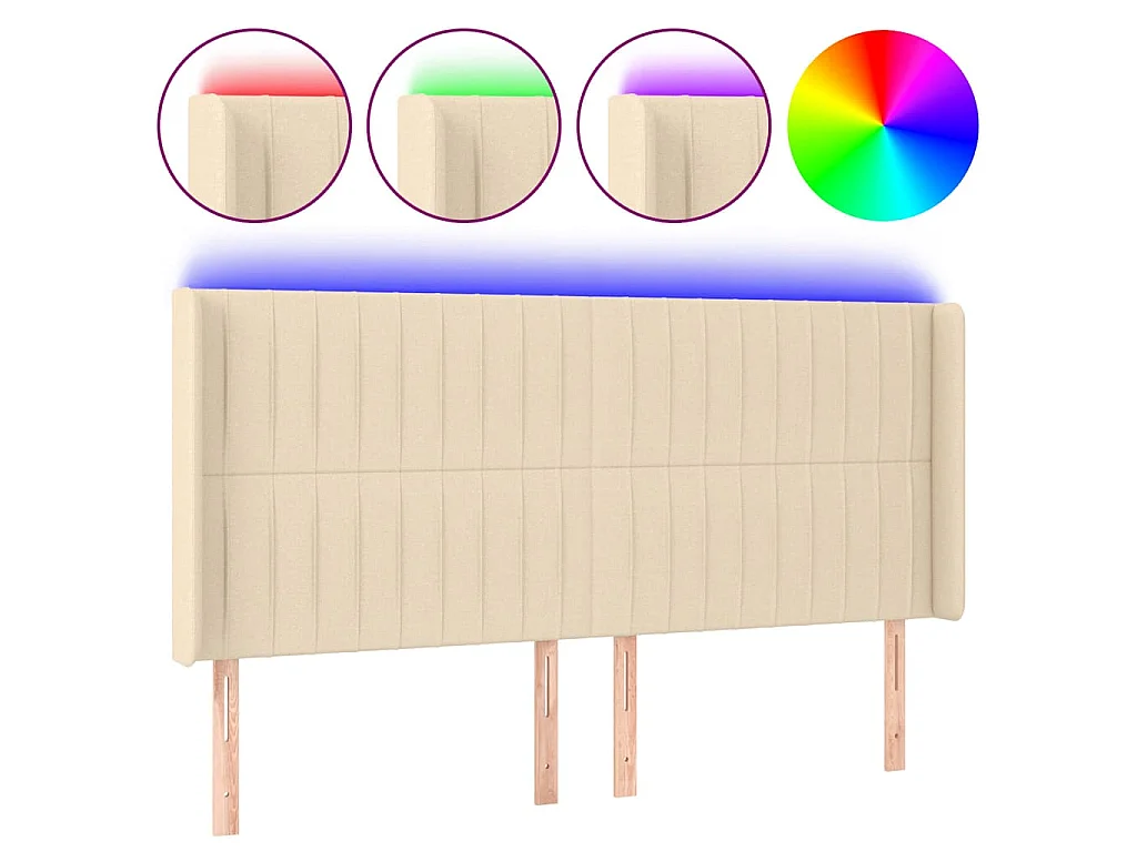 Tête de lit à LED Crème 203x16x118/128 cm Tissu