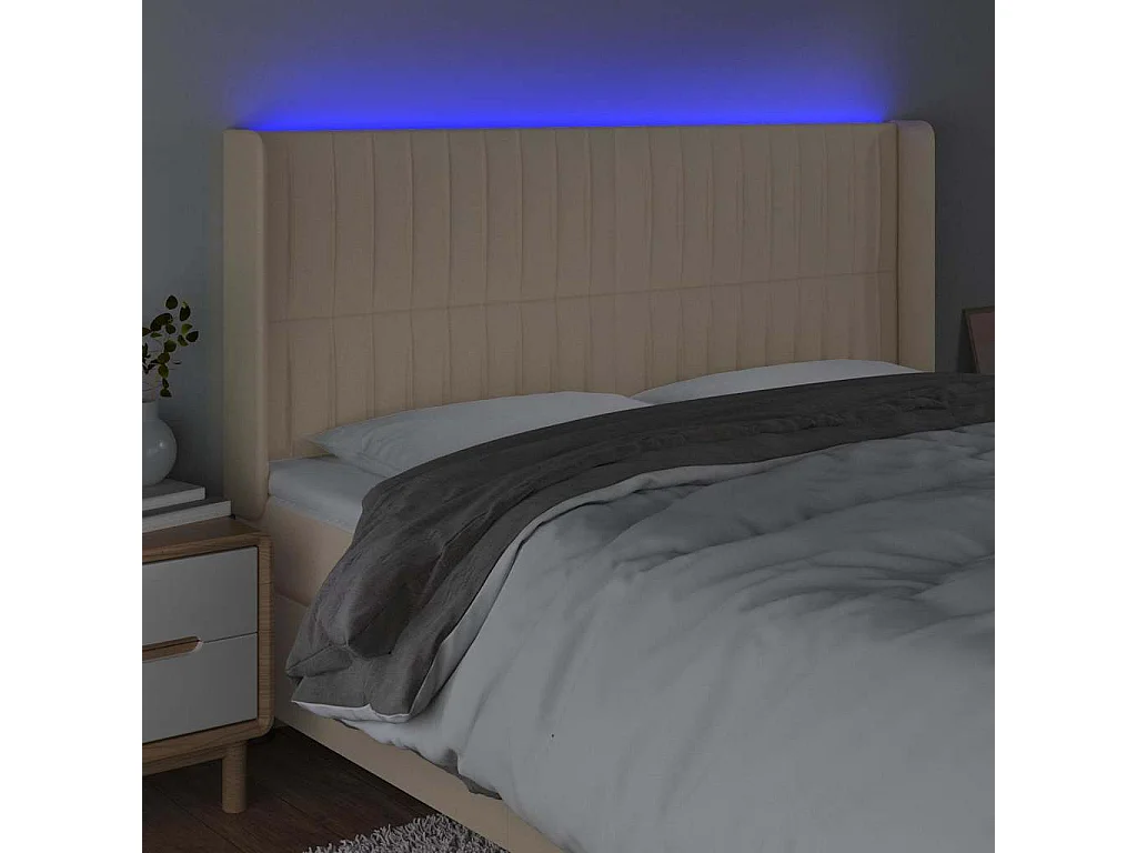 Tête de lit à LED Crème 203x16x118/128 cm Tissu