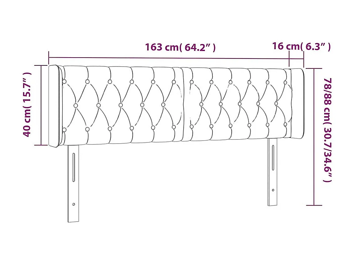 Tête de lit avec oreilles Vert foncé 163x16x78/88 cm Velours