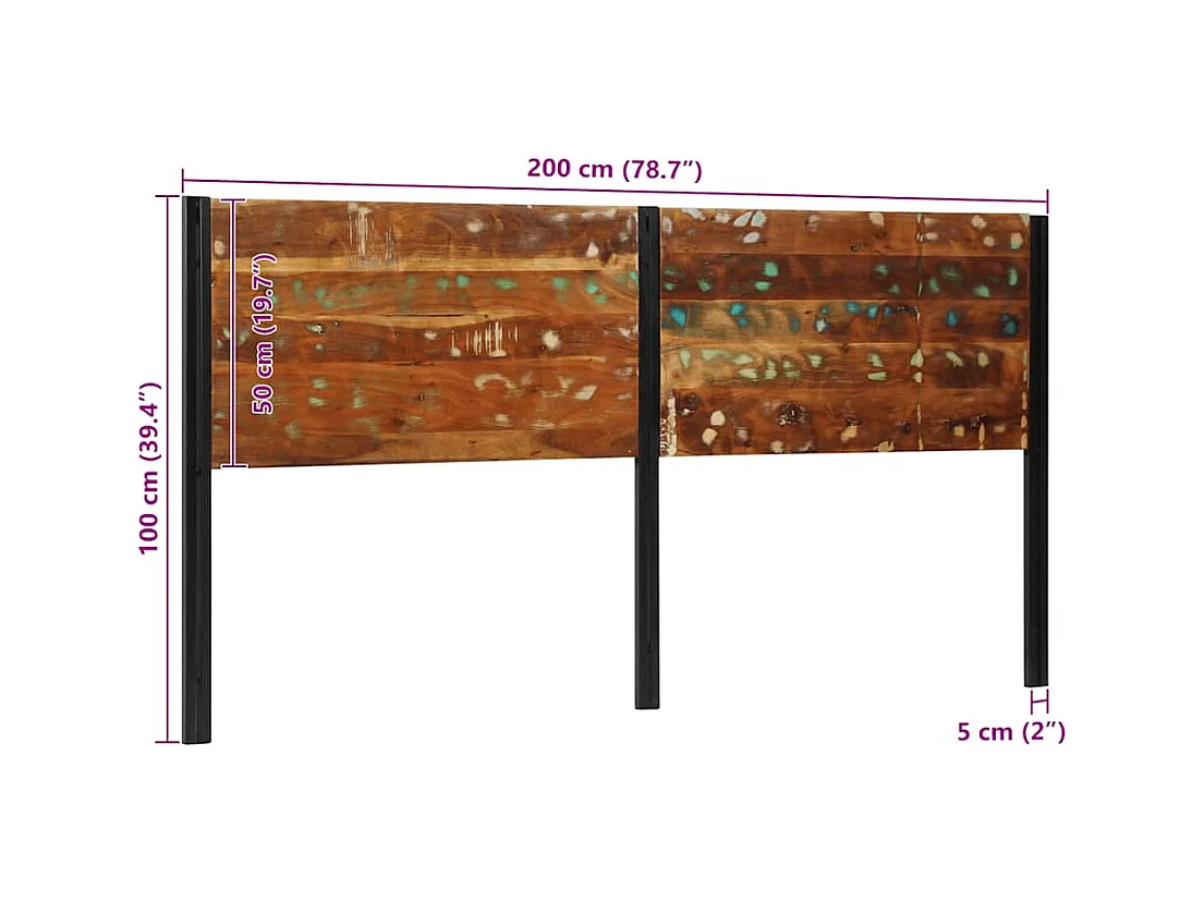 Tête de lit 200 cm bois massif récupéré et fer